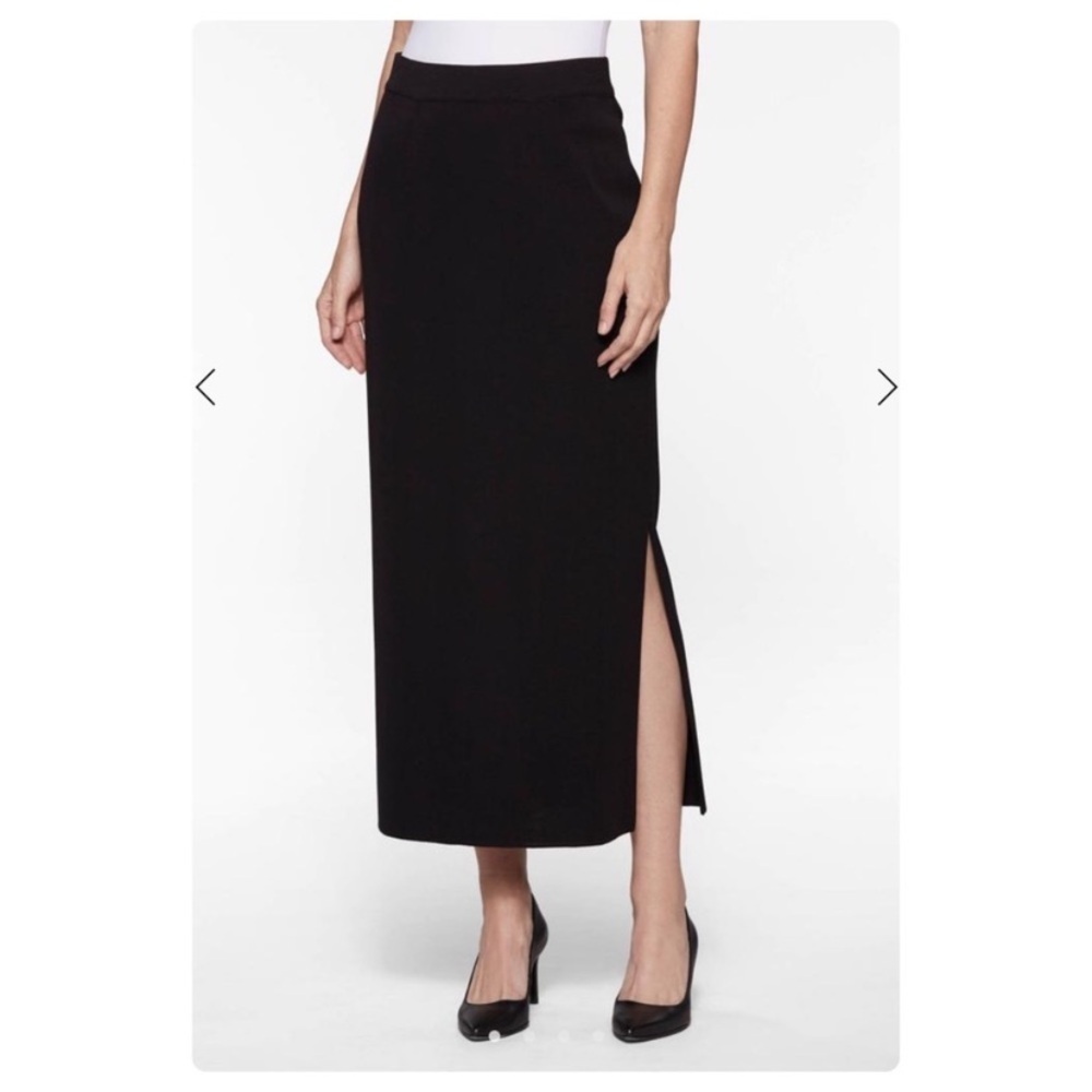 Exclusively Misook Black Luxe Knit Midi Slit Skirt Size XS